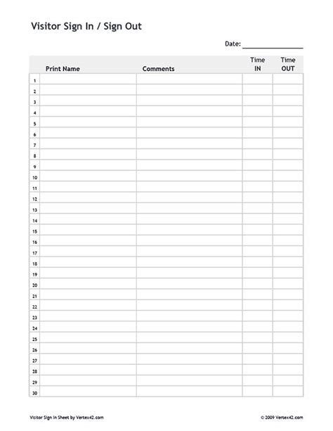 Printable Sign In Sheets Sign Out Sheet Sign In Sheet Sign In Sheet