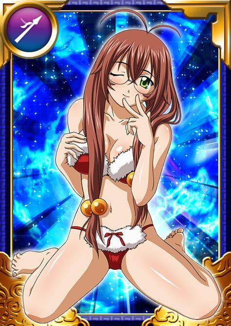 ryuubi gentoku ikkitousen 00s 1girl barefoot bikini breasts brown hair card medium