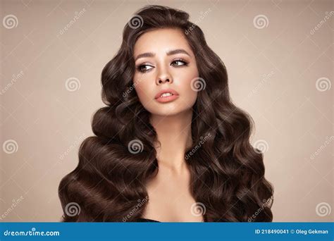 Smiling Beautiful Woman With Long Curly Hair Stock Image Image Of