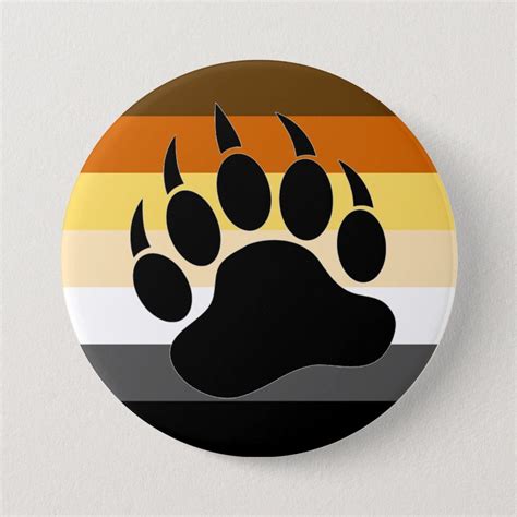 Gay Bears Pride Flag Bear Paw Button Adult Unisex Size Large 3 Inch