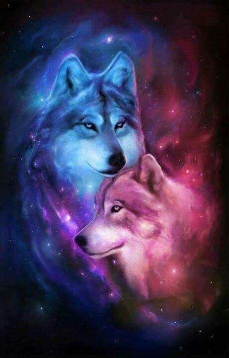 Blue And Pink Cosmic Wolves Wolf Spirit Animal Wolf Pictures Wolf Art