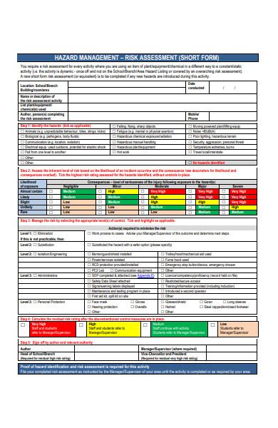 Free 52 Best Risk Assessment Forms In Pdf Ms Word Xls