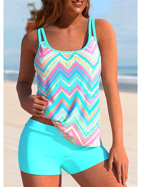 Womens Swimwear Tankini 2 Piece Plus Size Swimsuit 2 Piece Printing