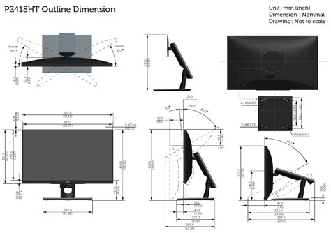 Dell P2418ht Monitor Outline Dimension User Manual Reference Guide En Us