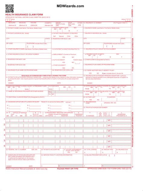 Free Hcfa 1500 Claim Form Template Printable Templates