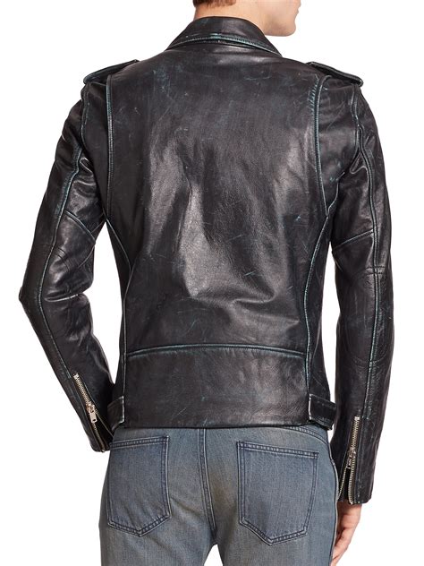 Lyst Blk Dnm Scratched Leather Moto Jacket In Blue For Men