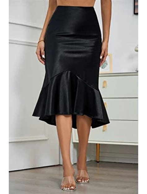 Buy Alcea Rosea Women High Waist Satin Skirt Fishtail Silky Skirts