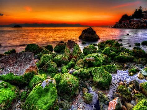 2560x1440px 2k Free Download Rocks Glow Peaceful Sunrise Beach