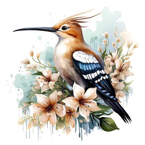 Premium Ai Image Watercolor Hoopoe Bird Surrounded With Frangipani