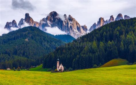 St Magdalena Village Church At The Foot Of The Dolomites Church Stock