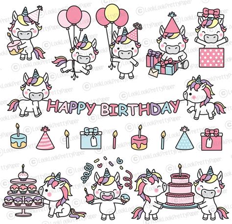 Premium Vector Clipart Kawaii Birthday Unicorns Cute Etsy