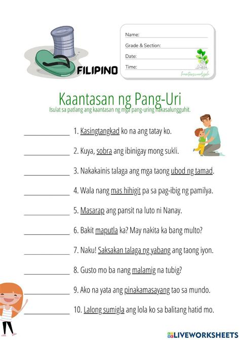 Kaantasan Ng Pang Uri Hunterswoodsph Filipino Exercise Live Worksheets