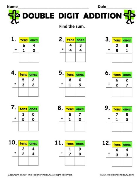 Adding Two Digit Numbers Worksheets Without Regrouping Package