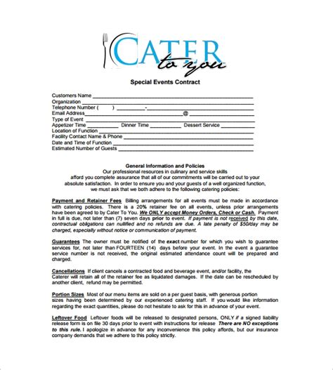 Free 13 Sample Catering Contract Templates In Pdf Ms Word Apple