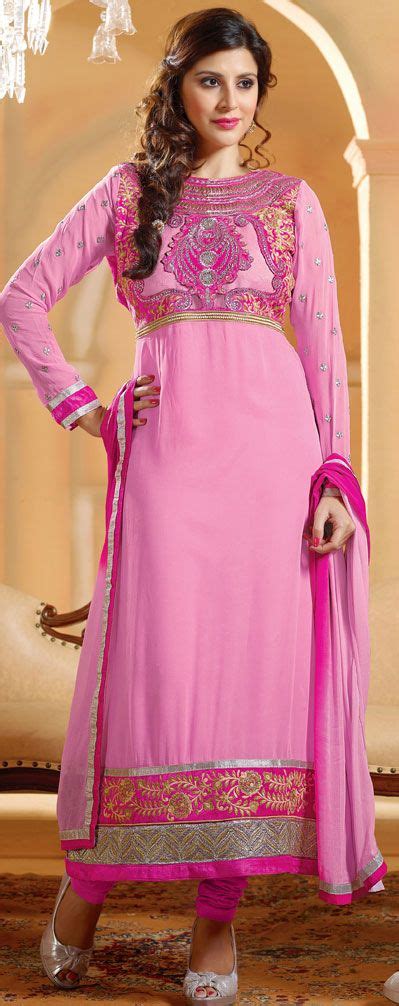 Light Pink Georgette Churidar Suit 42762 Indian Dresses Churidar Suits Dress Salwar Kameez