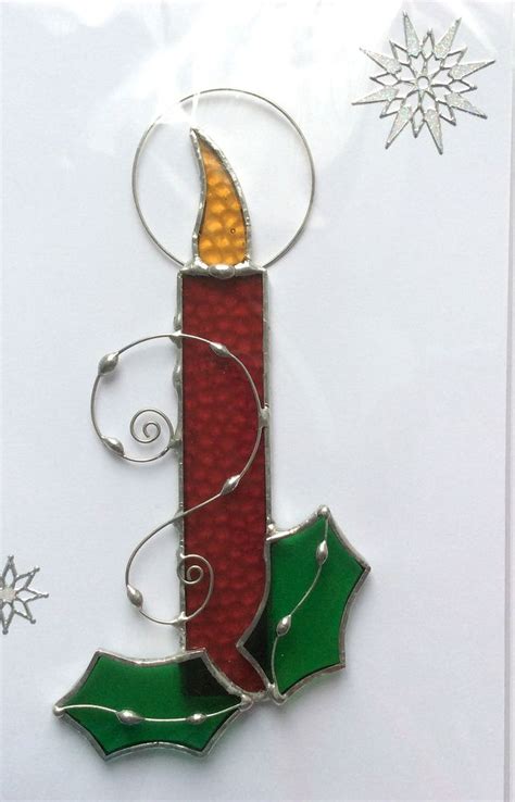 Stained Glass Candle Suncatcher For Christmas Tree Or Window Stained Glass Candles Glass