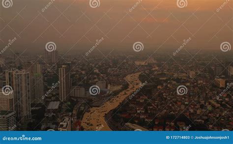 Aerial Philippines Manila Mandaluyong City September 2019 Sunset 4k