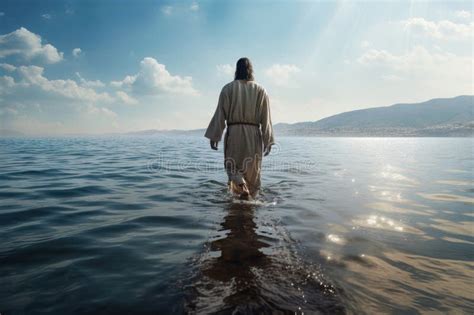 Jesus Christ Walking On Water On The Sea Of Galilee Ai Generated Stock