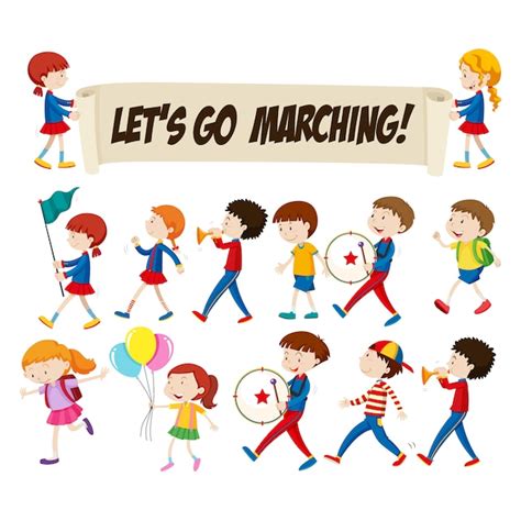 Kids Marching Collection Vector Premium Download