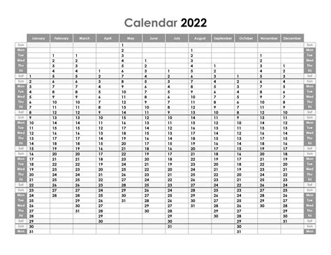 2022 Yearly Calendar With Blank Notes Free Printable Templates Images