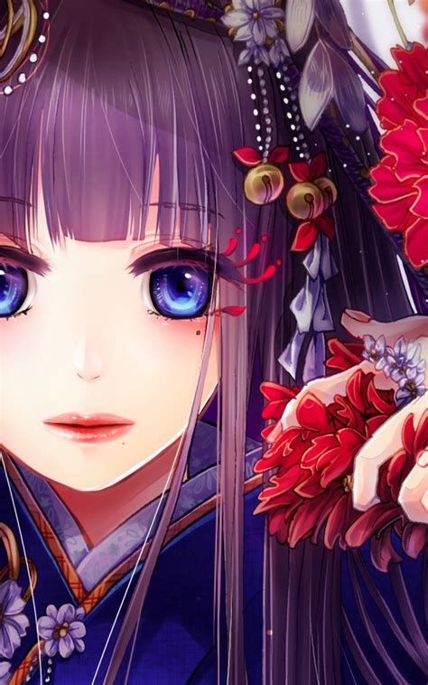 Download 1600x2560 Kimono Anime Girl Semi Realistic