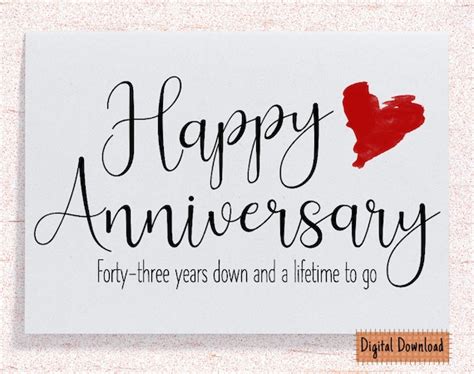 Printable 43rd Anniversary Card 43rd Anniversary T Forty Etsy