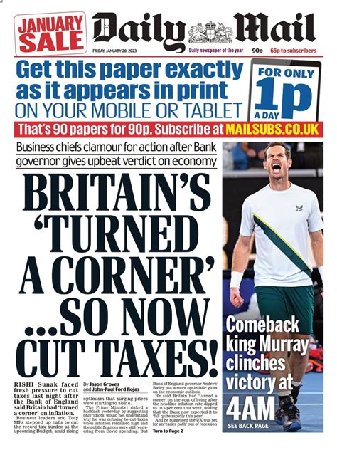 Daily Mail Front Page 20th Of January 2023 Tomorrow S Papers Today