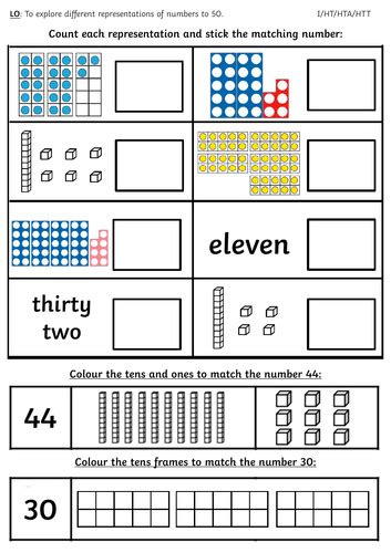 Year 1 Representing Numbers to 50 Worksheets + Extension | Teaching ...