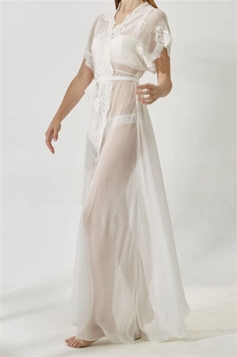bridal long lace robe white sheer robe for women floor etsy