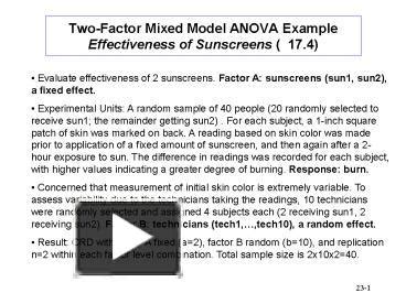 Ppt Two Factor Mixed Model Anova Example Effectiveness Of Sunscreens Powerpoint Presentation