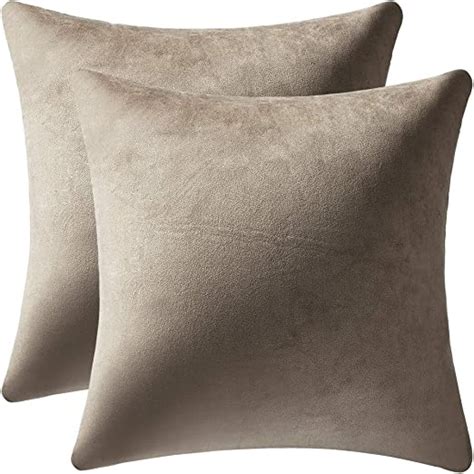 DEZENE Decorative Pillow Covers 18x18 Taupe 2 Pack Cozy Soft Velvet