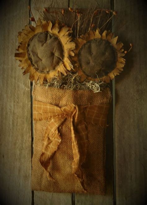 Primitive Grungy Sunflowers In Burlap Bag On Ole Board Etsy