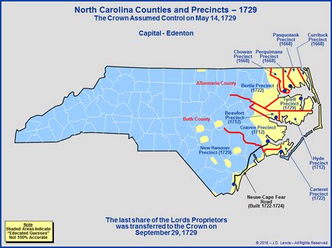 The Royal Colony Of North Carolina Counties As Of 1729