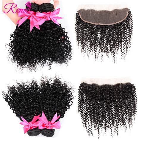 Rcmei Ear To Ear Baby Hair Kinky Curly Frontal Closure With Bundles