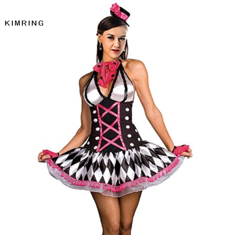 Kimring Sexy Harlequin Halloween Costume Circus Clown Cosplay Women
