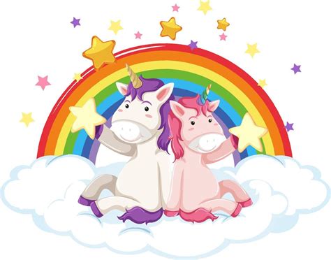 Unicorns Sitting On A Cloud With Rainbow 6156949 Vector Art At Vecteezy