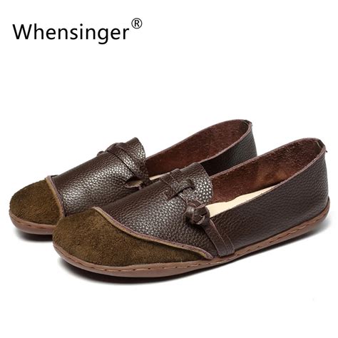 Whensinger 2018 New Women Shoes Genuine Leather Handmade Flats Fashion