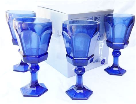 Set Of 8 Cobalt Blue Hfm Fostoria Argus Goblets Vintage Fostoria Cobalt Blue Glassware