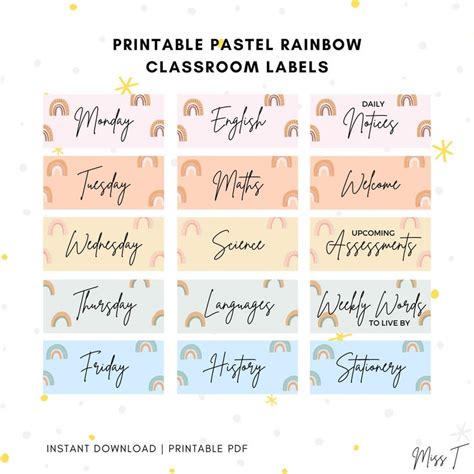 Pastel Rainbow Classroom Labels Days Of The Week Teacher Etsy