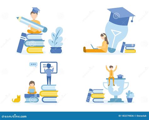 Concept Illustration Of Education For Training Studying E Learning And Online Course Stock