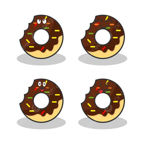 Gambar Kawaii Chocolate Donuts Set Emoticon Donat Cokelat Kue Png