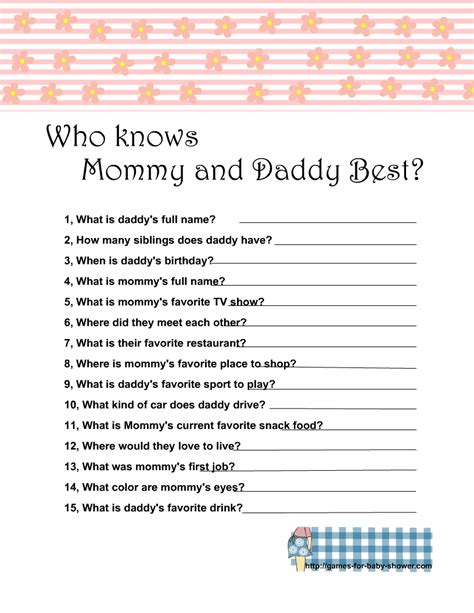 Free Printable Who Knows Mommy And Daddy Best Game