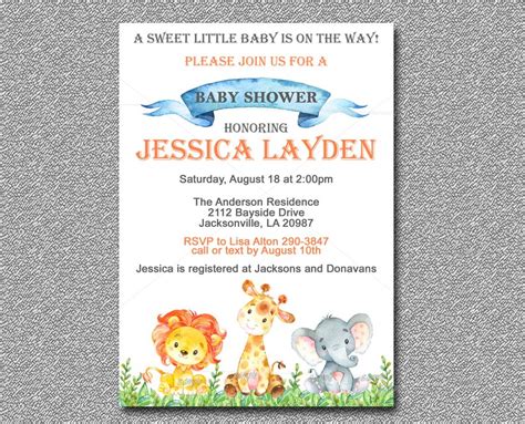 Jungle Safari Baby Shower Invitation Set Editable Invitation Etsy