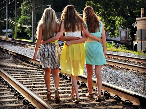 Group Of Friends Walk Down Railroad Train Track Best Friends Photo Shoot Ideas Photography
