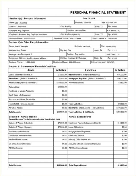 Financial Statement Spreadsheet For Personal Financial Statement