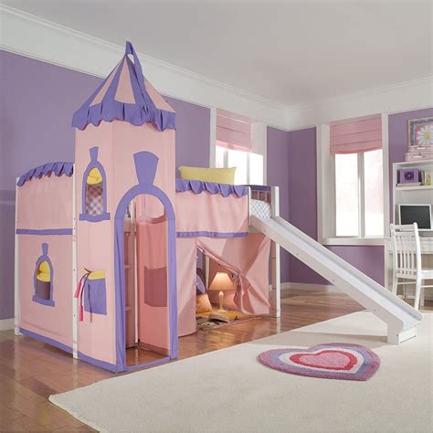 Disney Princess Fairytale White Twin Loft Bed With Slide