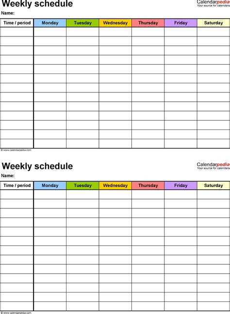 Weekly Calendar Template 7 Day