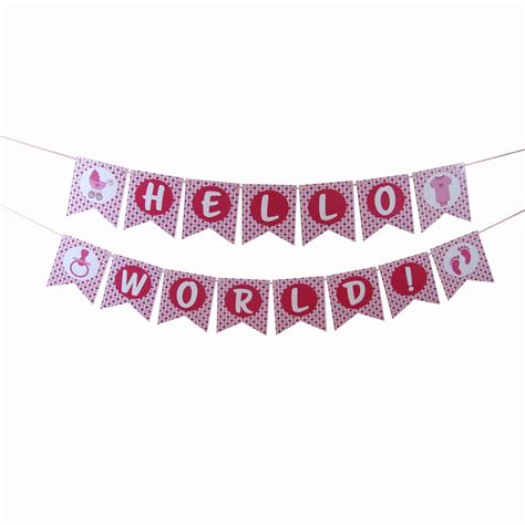 Hello World Banner In Pink Hearts Includes Four Extra Pictures Etsy