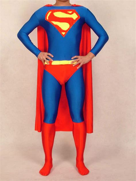 Spandex Lycra Classic Superman Zentai Suit With Cape For Halloween Costumes Superman Bodysuit