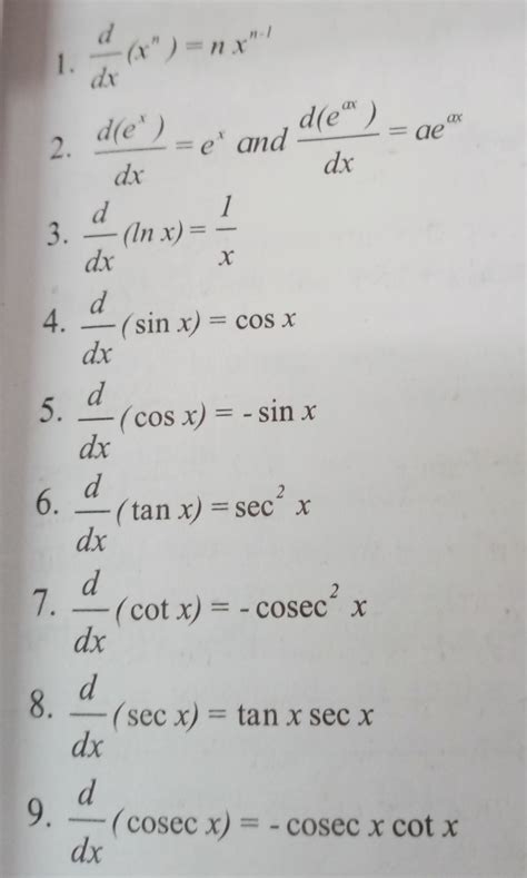 Formulae For Differentiation Physics Notes Teachmint